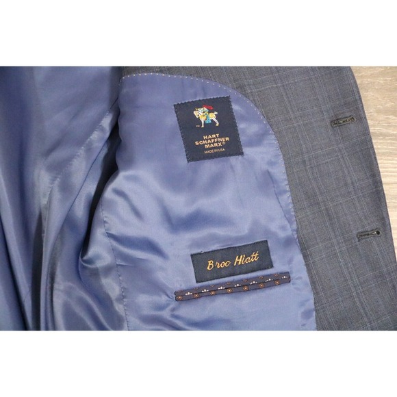 54L Hart Schaffner Marx Navy Wool 2-Piece Suit Trousers Jacket Pants 41 - Picture 12 of 16